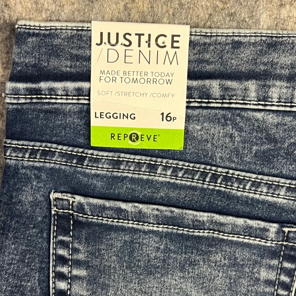 Justice Denim Leggings Girls 16 Plus Blue New Acid Wash Stretch Jeggings Pull On